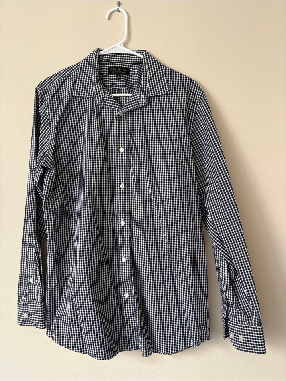 Banana Republic Men’s Dark Blue & White Gingham Button-Down Shirt
